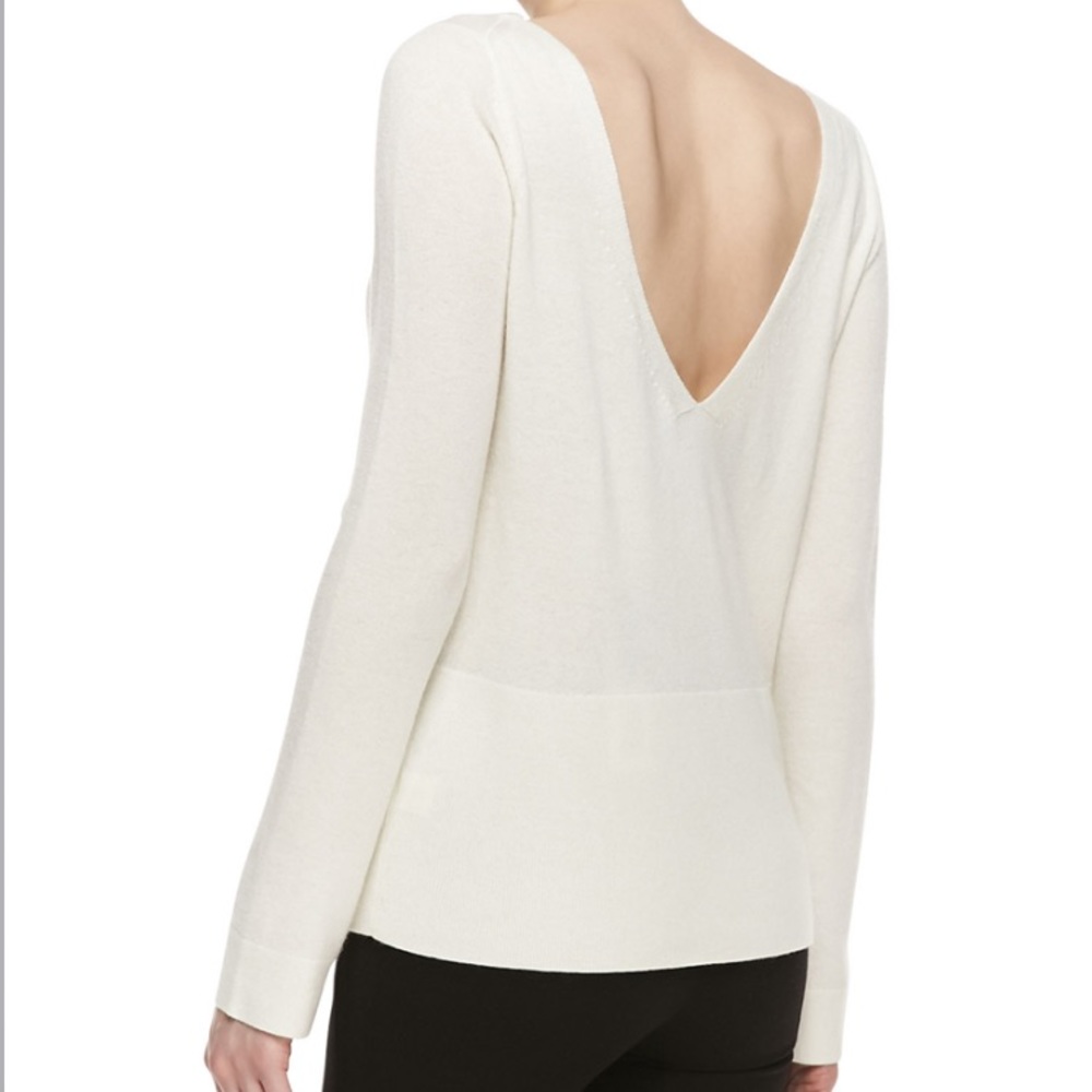 Halston Heritage Cashmere Wool Blend Long Sleeve Knit Sweater Cream Size Medium